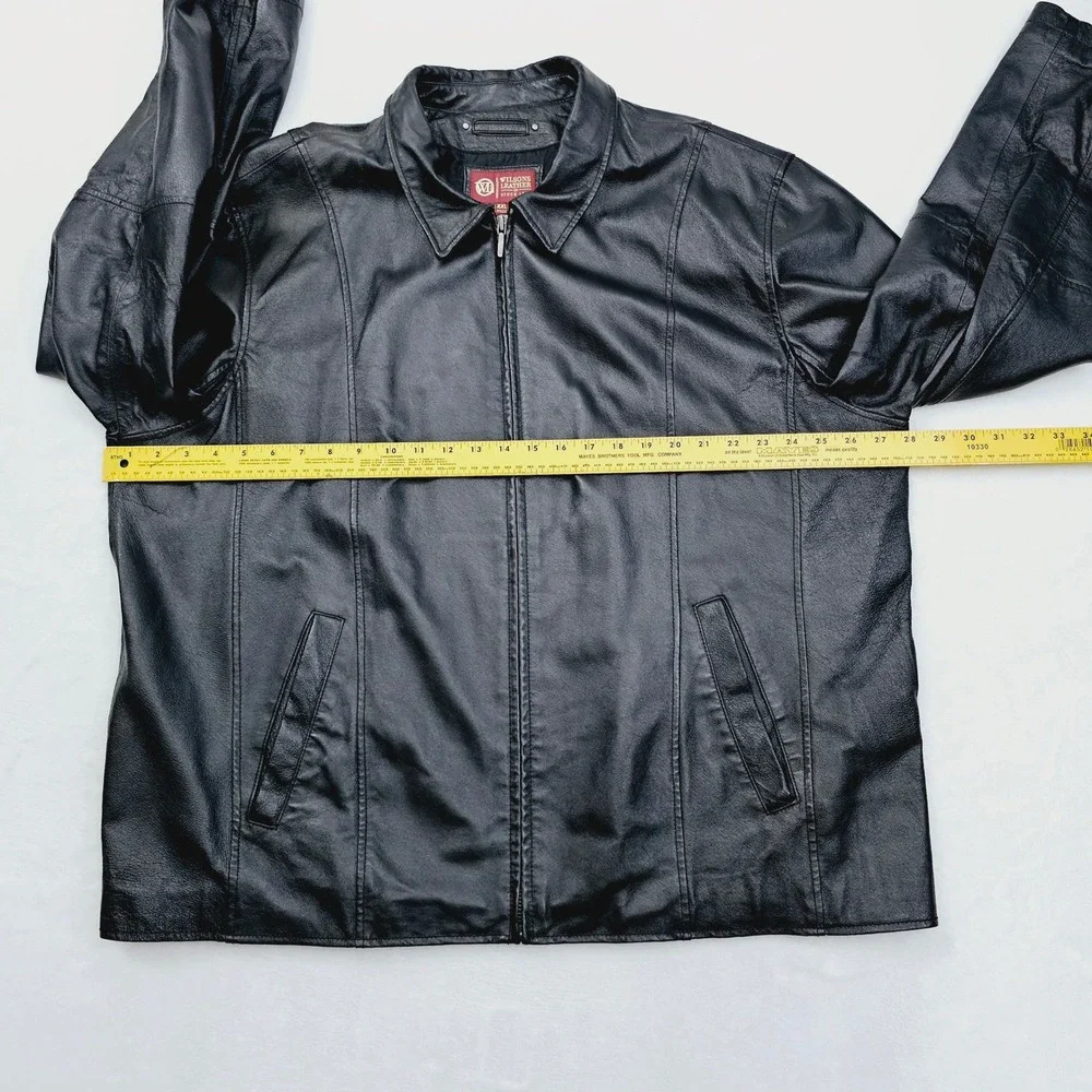 Wilsons Leather Jacket Mens‎ 2XL Black Genuine Leather Full Zip Collared Moto